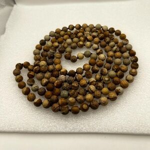 Knotted Natural Jasper Stone Bead Necklace 60"